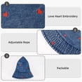 thumbnail image 4 of Denim Heart Bucket Hats, Packable Beach Jean Hat Cotton Summer Lightweight Wide Brim Cap, Outdoor Fishermen Hat, 4 of 7