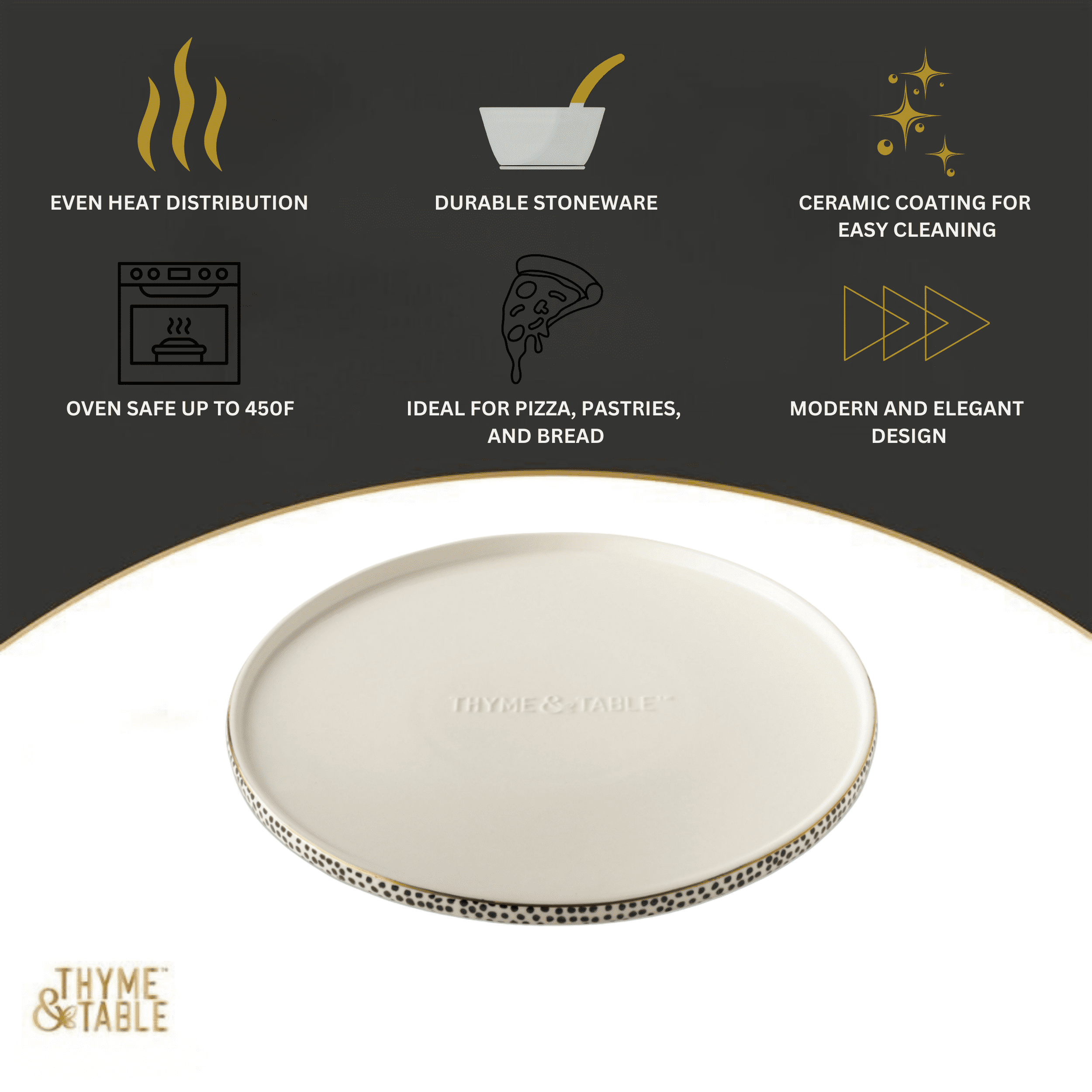 Thyme & Table 13" Round Pizza Stone Ceramic - Dot