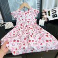 thumbnail image 2 of YunPes Girls Floral Dresses Ruffle Fly Sleeve Gathered Waist A-line Flutter Sundress Summer Beach Vacation Dress for Kids, 2 of 5