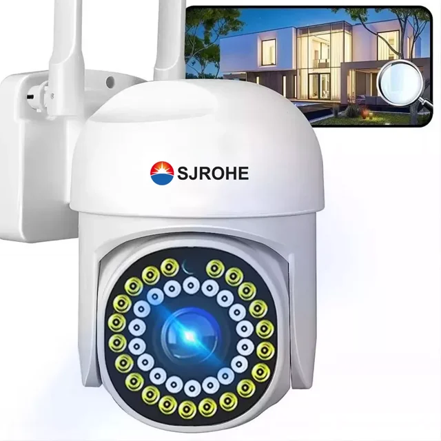 Sjrohe Cámara De Seguridad De 360° 1080p Wifi Hd Con Alarma Dpb10 Con Resolución De Visión Nocturna Incluida Blanca