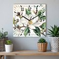 thumbnail image 6 of White Floral Wooden Wall Clock Silent Non Ticking, Botanical Magnolia Flower Leaves Butterfly Square Wall Clocks Battery Operated, Decor Clock for Home Office, Living Room, Kitchen, 10 Inch, 6 of 9