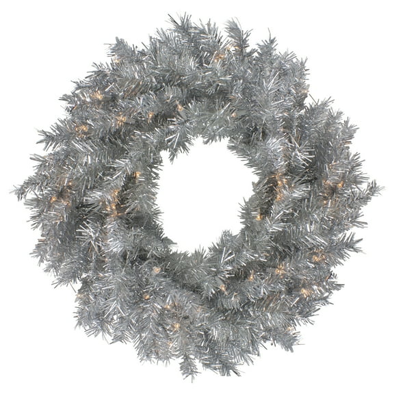 Northlight Pre-Lit Tinsel Artificial Christmas Wreath - 24" - Silver - Clear Lights