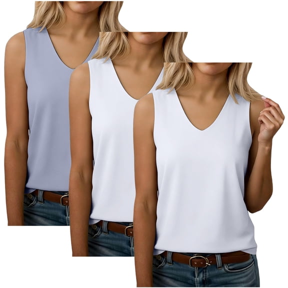 Women's Soild Color Vest 3 Pack, V Neck Sleeveless Tank Top, Soft Stretch Solid Color Workout Undershirt for Gym, Running, Hiking, and Summer Wear Beige L