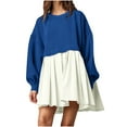 thumbnail image 1 of EGNMCR Robe Tunique à Manches Longues Surdimensionnée Sweatshirt Dress Automne Hiver Patchwork Color Block Col Rond Grande Taille Ourlet Froncé Robe Décontractée Tendance, 1 of 7