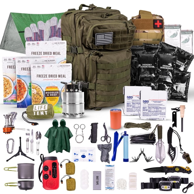 Kit de supervivencia de 72 horas | Bolsa para insectos de 45 litros | Equipo de supervivencia con primeros auxilios, filtro de agua, alimentos, herramientas | Camping, senderismo, equipo de preparació