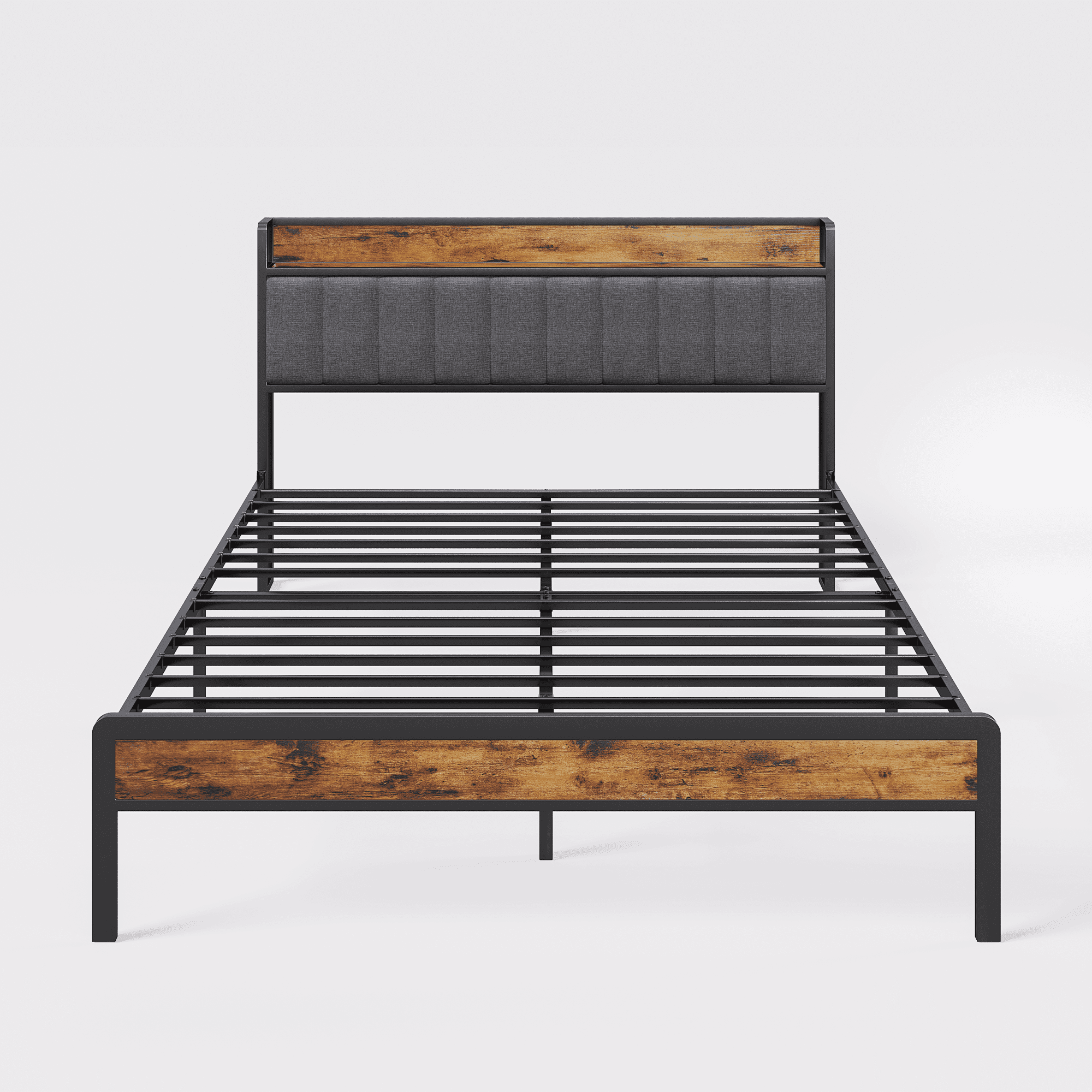 Queen Bed Frame with Headboard and Storage , Lofka Queen Bed Frame, No Box Spring Required, Noise Free,Dark Gray