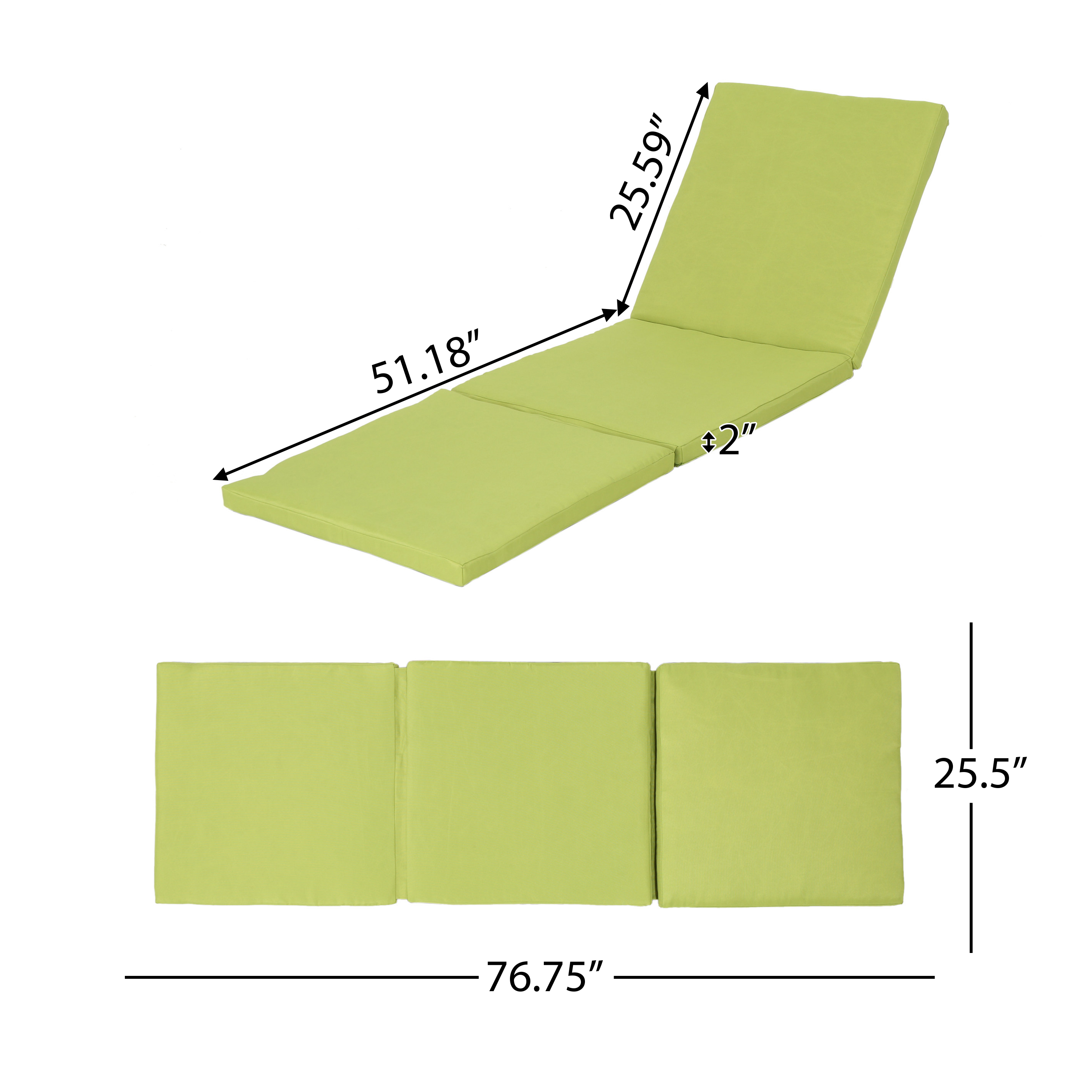 Outdoor Chaise Lounge Replacement Cushion, Soft Rest Pad for Patio Garden, Green