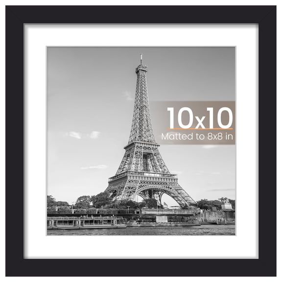 10x10 Picture Frame, Wall Decor Photo Frames, Black 1 Pack | 8x8 Square Frame with Mat for Gallery Wall, Family, Baby, Dog, Dorm, Christmas