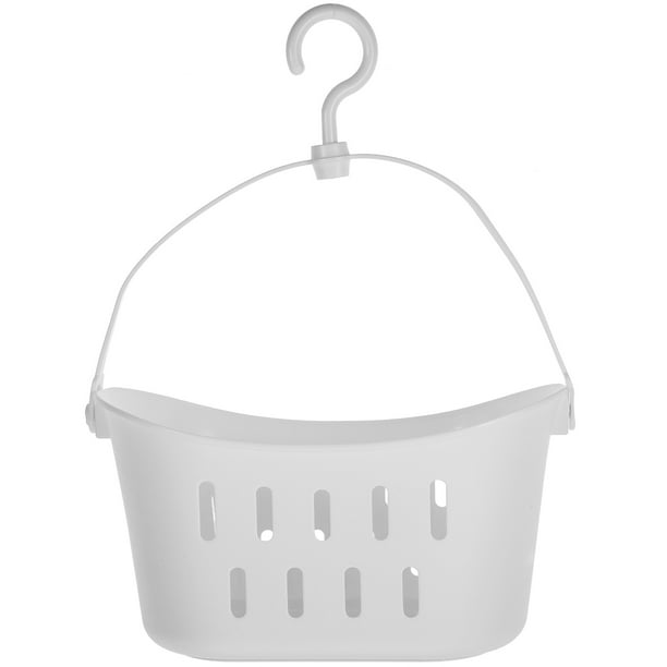 ColoMX Cesta de ducha colgante de plástico, cesta de almacenamiento portátil para cocina y baño, organizador con gancho para baño y cocina.