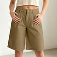 thumbnail image 3 of Bloomae Bermuda Shorts for Women Knee Length High Waisted Button Elastic Waist Summer Dressy Casual Pleated Long Chino Shorts with Pockets, 3 of 8
