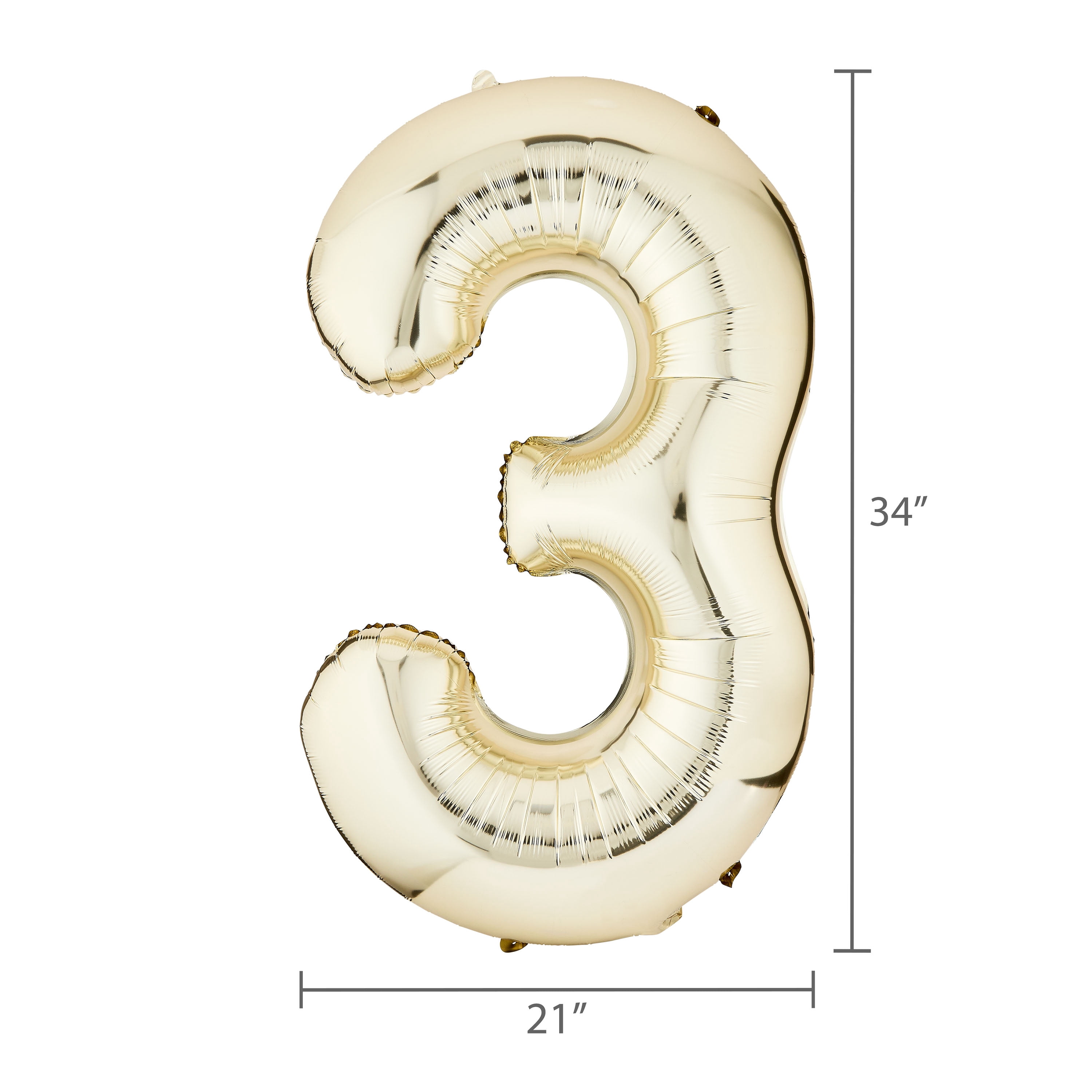 34" Gold Number 3 Foil Balloon, by Way To Celebrate