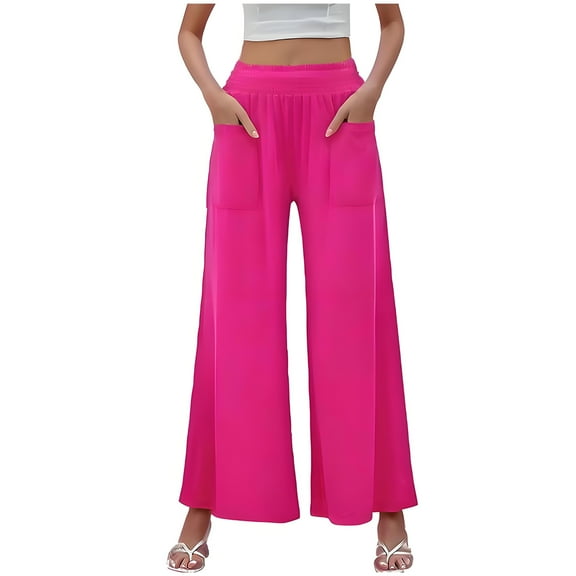 Jalioing Women's Wide Leg Trousers Flowy Ruched High Waist Lounge Pants Casual Dressy Palazzo Pants with Pocket