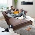 thumbnail image 2 of 63" Oversized Brown Faux Leather Chaise Lounge, Indoor Couch Bed with Rolled Arms & 2 Pillows, 2 of 7