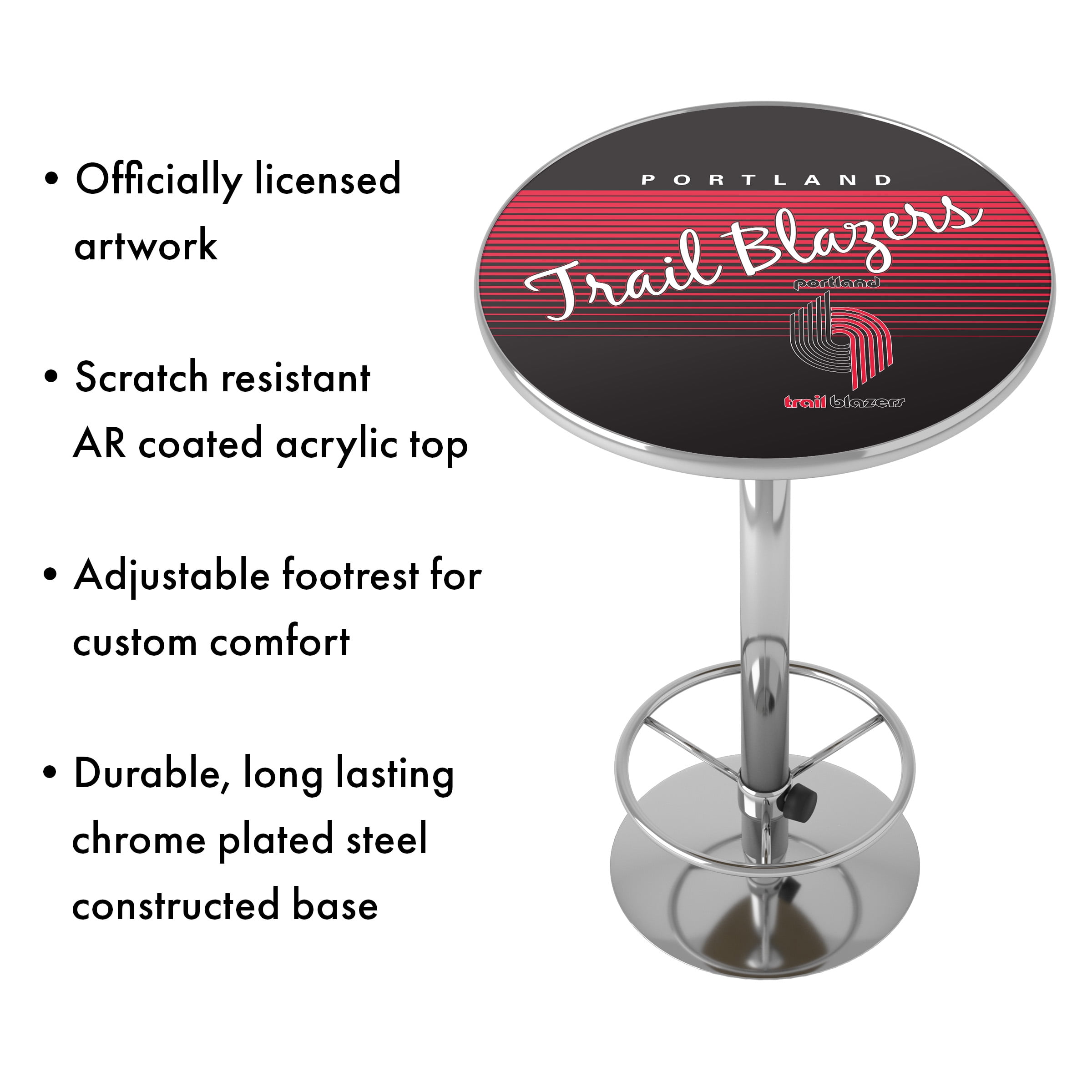 Portland Trail Blazers Hardwood Classics Bar Table with Adjustable Footrest and Acrylic Top