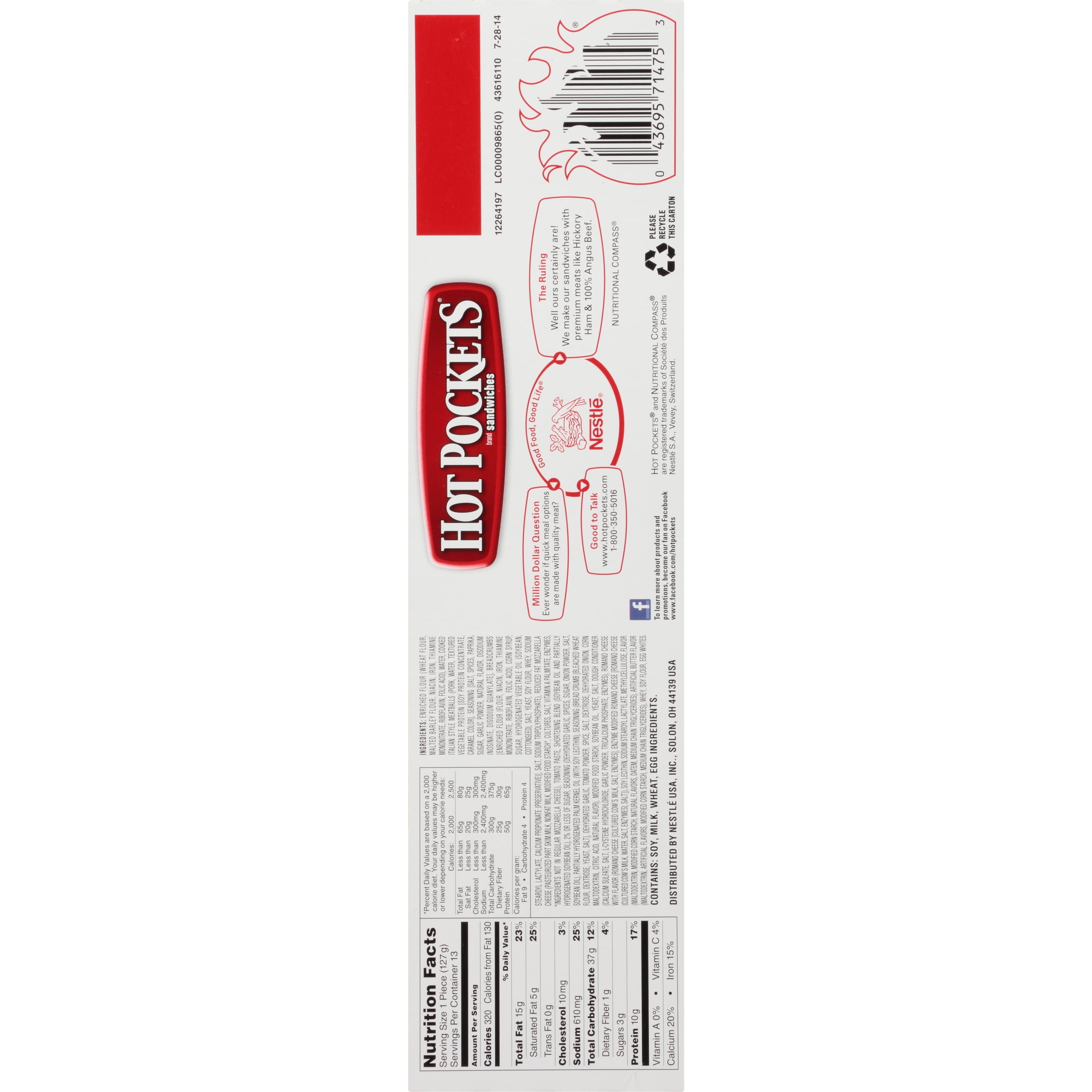 HOT POCKETS Italian Style Meatballs & Mozzarella Frozen Sandwiches 13 ct Box
