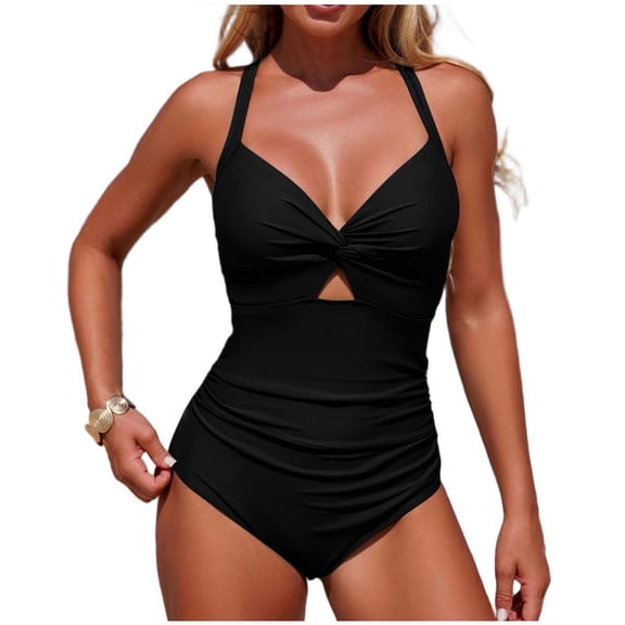 Women's Tankini Swimsuits Puff Sleeve High-Waisted Two-Piece Swimsuit Black Bikinis Sets Cutout Swimsuit Black,XL