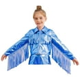 thumbnail image 2 of iixpin Kids Girls Metallic Fringe Bomber Jacket Outerwear Shiny Zipper Blazer Musical Party Performance Outfits Blue 14, 2 of 6