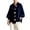Navy, variant on Women's Velvet Jacket Lapel Oversized Coat With Big Decorative Gold Buttons Lantern Long Sleeve Casual Coat Outerwear Beige S