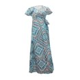 thumbnail image 2 of Vestidos de verano para mujer Ropa Vestido cruzado con estampado floral para viajes de playa y vacaciones Azul, 2 of 8