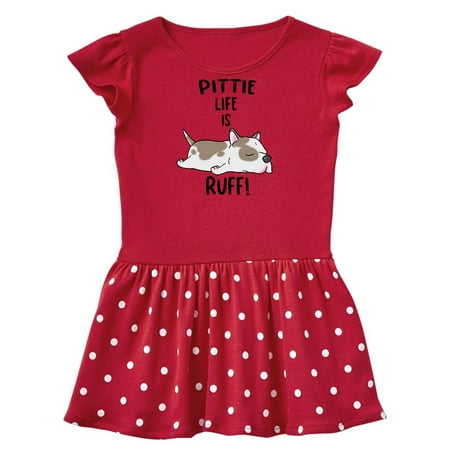 

Inktastic Pittie Life is Ruff! Spotted Pit Bull Gift Toddler Girl Dress