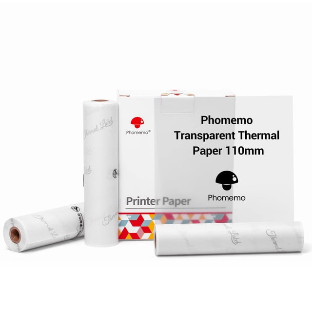 Papel adhesivo térmico Phomemo, 3 rollos, 10,7 cm, texto negro