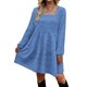 thumbnail image 2 of Vestido de manga larga, cuello cuadrado, color puro, diseño escalonado, manga abombada, vestido de túnica de verano para mujer, para fiesta, oficina, azul lago L, 2 of 6