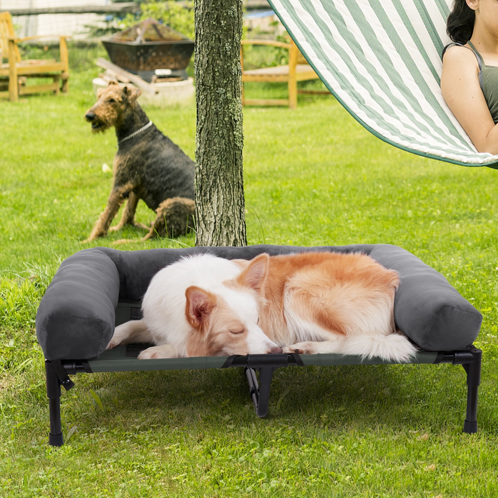 Bingopaw 4 in 1 Elevated Pet Dog Bed with Bolster, Gray, Large, 35"L