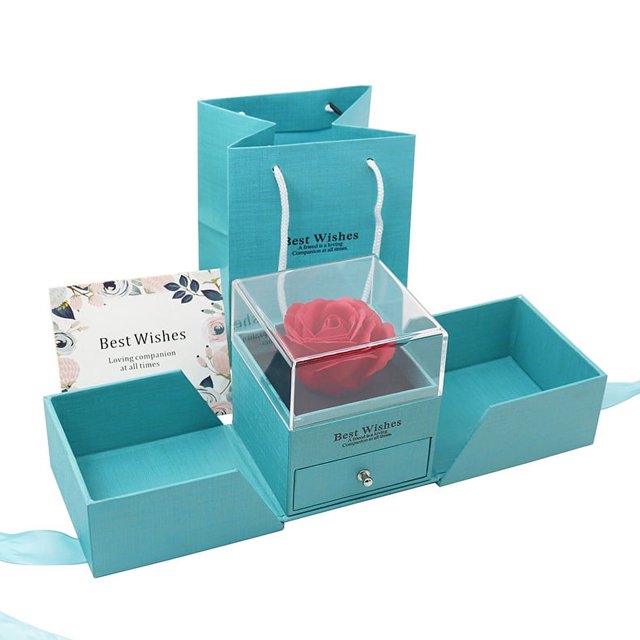 Caja de regalo con doble puerta, caja de regalo Eternal Rose, caja de embalaje para joyas, caja para anillos, pendientes, collares y joyas