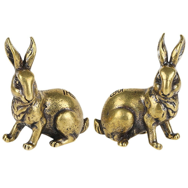 1 Pair of Antique Rabbit Ornaments Brass Rabbit Statues Vintage