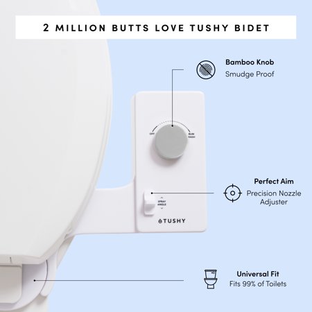 TUSHY CLASSIC 3.0 TOILET SEAT BIDET ATTACHMENT, PLATINUM KNOB WITH ADJUSTABLE ANGLE NOZZLE