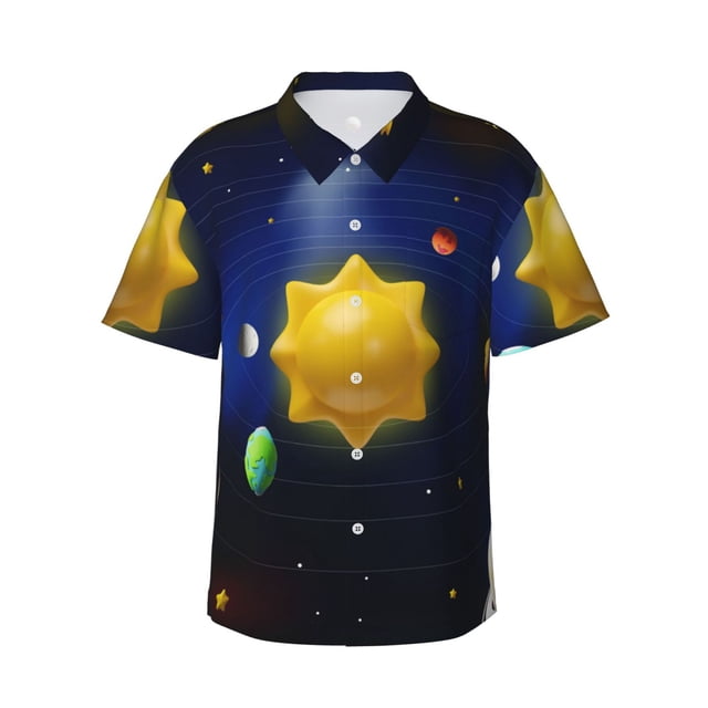 Balery Solar System Camisas hawaianas de manga corta para hombre, camisas playeras de corte holgado, camisas de vacaciones con botones,3X-Large