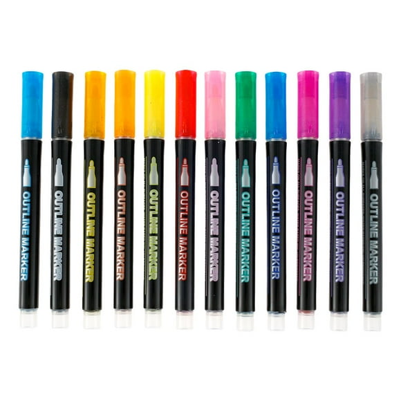 12/24 Colors Outline Markers Shimmer Double Line Marker Pen Set Magic Glitter Metallic Drawing Pens Self-Outline DIY Sketching Pens for Greeting Cards Craft Painting Art Writing