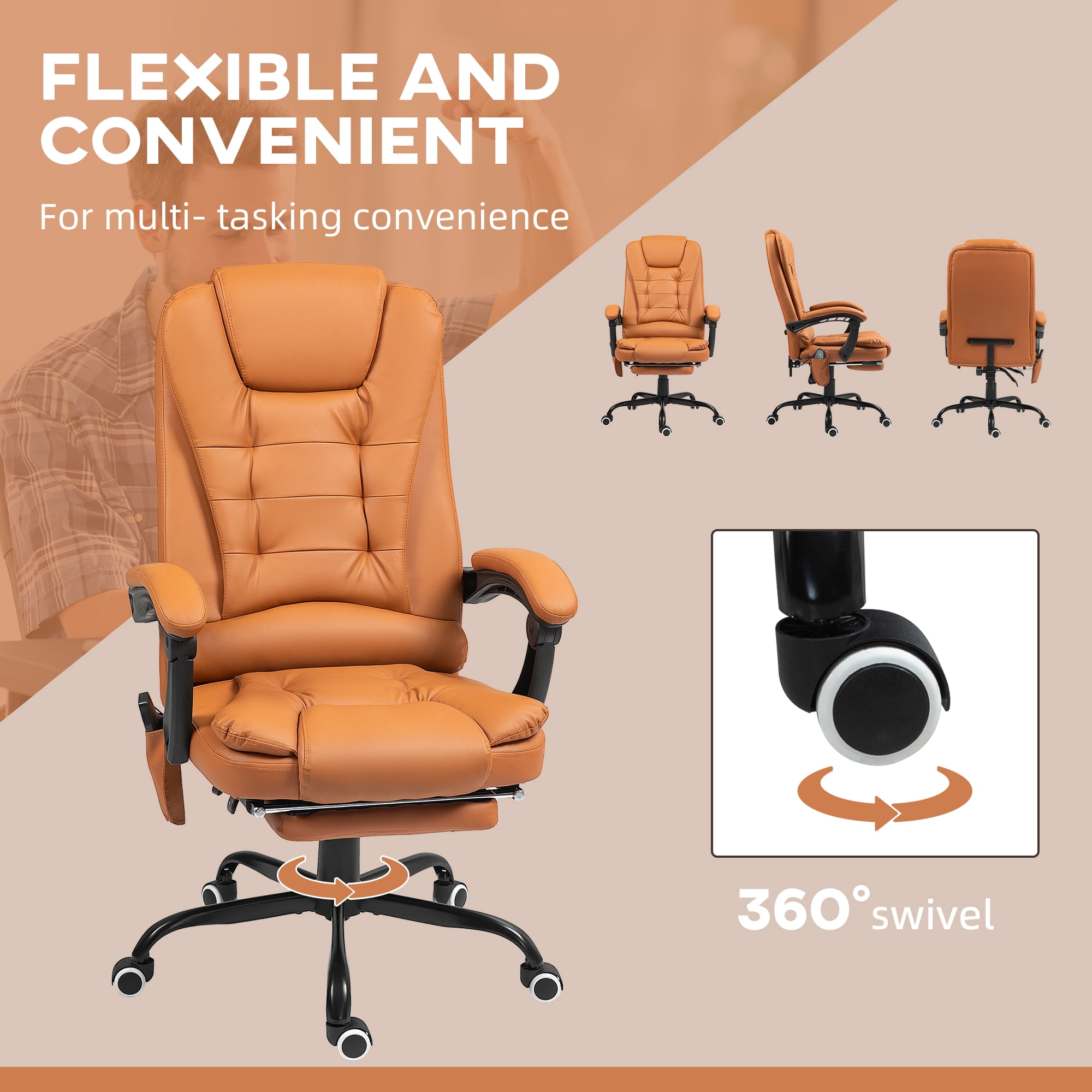 Vinsetto 7-Point Vibrating Massage Office Chair with High Back Light Brown
