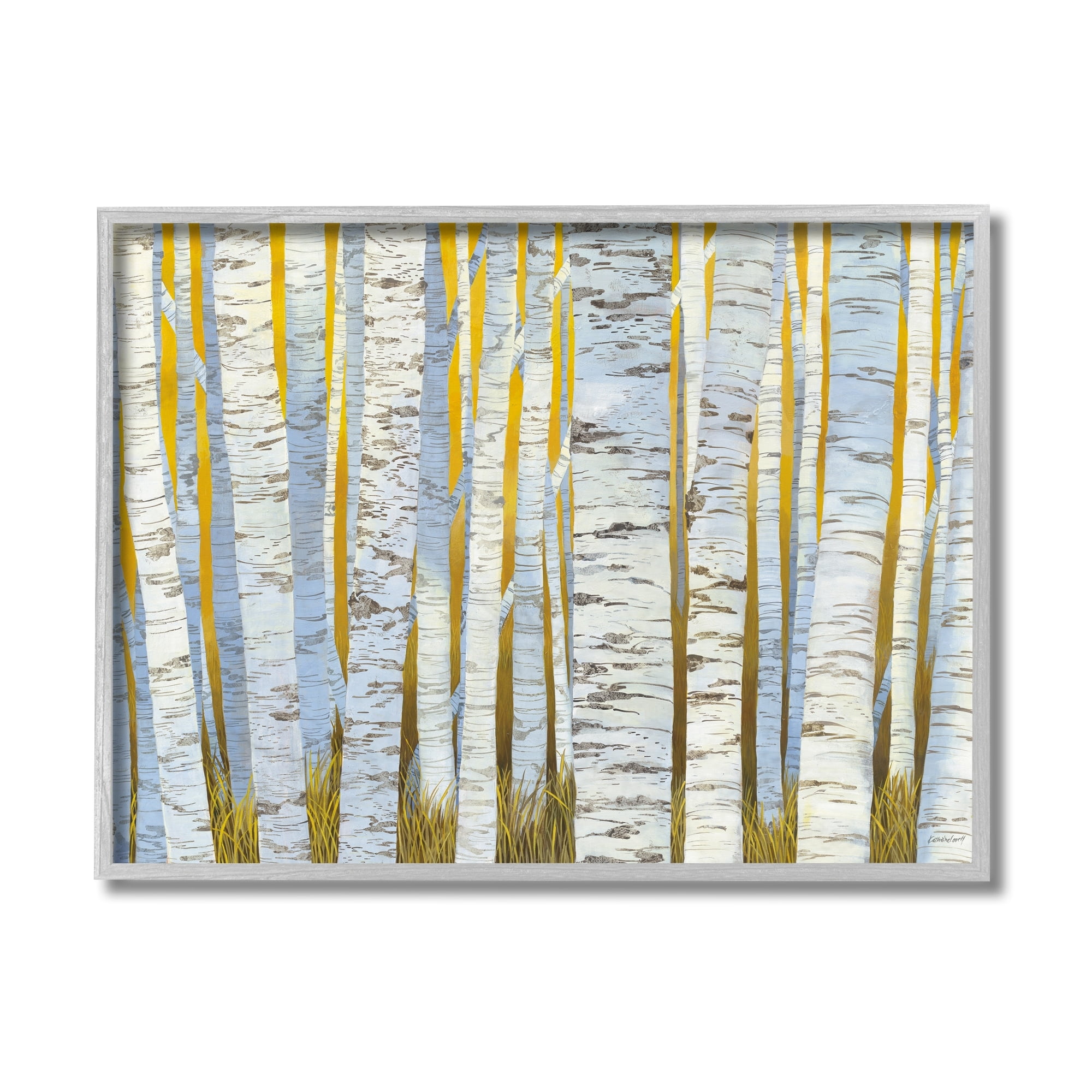 Stupell Industries Birch Tree Forest Golden Grass Striped Bark Gray Framed by Kathrine Lovell