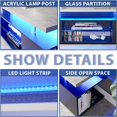 thumbnail image 7 of 51" TV Stand, Gaming Entertainment Center Media Storage Console Table for 65 Inch TV, TV Unit with Large Sliding Drawer, Glass Open Shelf, Side Cabinet and LED Light, Grey + Black, 7 of 7