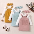 thumbnail image 3 of Xingqing 3 Pcs Robe Salopette T-Shirt Côtelé à Manches Longues pour Tout-Petits Bébés Enfants Filles, Couleur Unie, 3 of 10