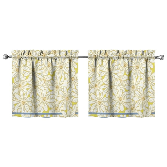 Kitchen Window Curtains over Sink Blue Daisy Small Window Treatment White Cafe Short Curtains for Bathroom Tier Drapes 27.5x24inch