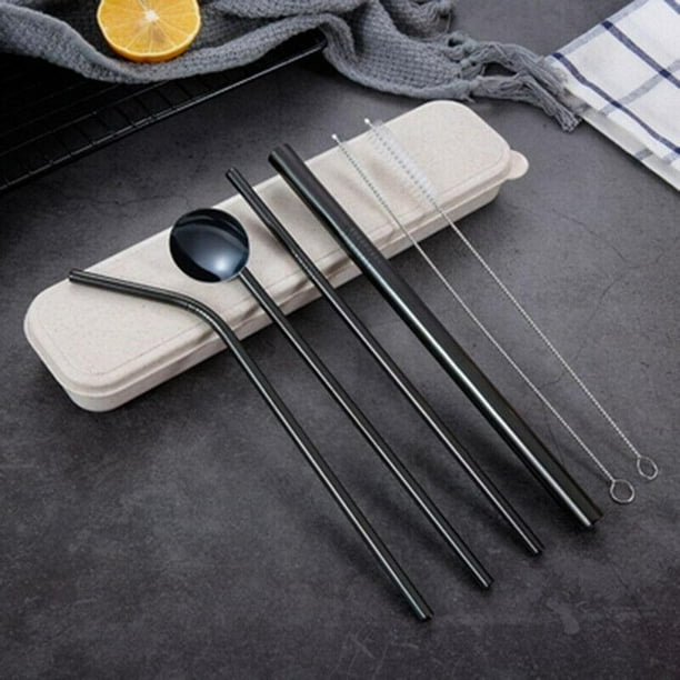 Pajitas De Metal De Acero Inoxidable Pajitas Para Beber Portátiles Con 2 Cepillos De Limpieza Y Bolsa Pajitas De Metal Dobladas Y Rectas Para Café Con Jugo De Limonada Monstrate HA041732-02