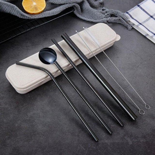 Pajitas De Metal De Acero Inoxidable Pajitas Para Beber Portátiles Con 2 Cepillos De Limpieza Y Bolsa Pajitas De Metal Dobladas Y Rectas Para Café Con Jugo De Limonada Monstrate HA041732-02