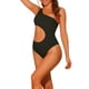 thumbnail image 4 of Traje de baño de una pieza para mujer, con un hombro, corte asimétrico, traje de baño sólido Monokini negro mediano, 4 of 5