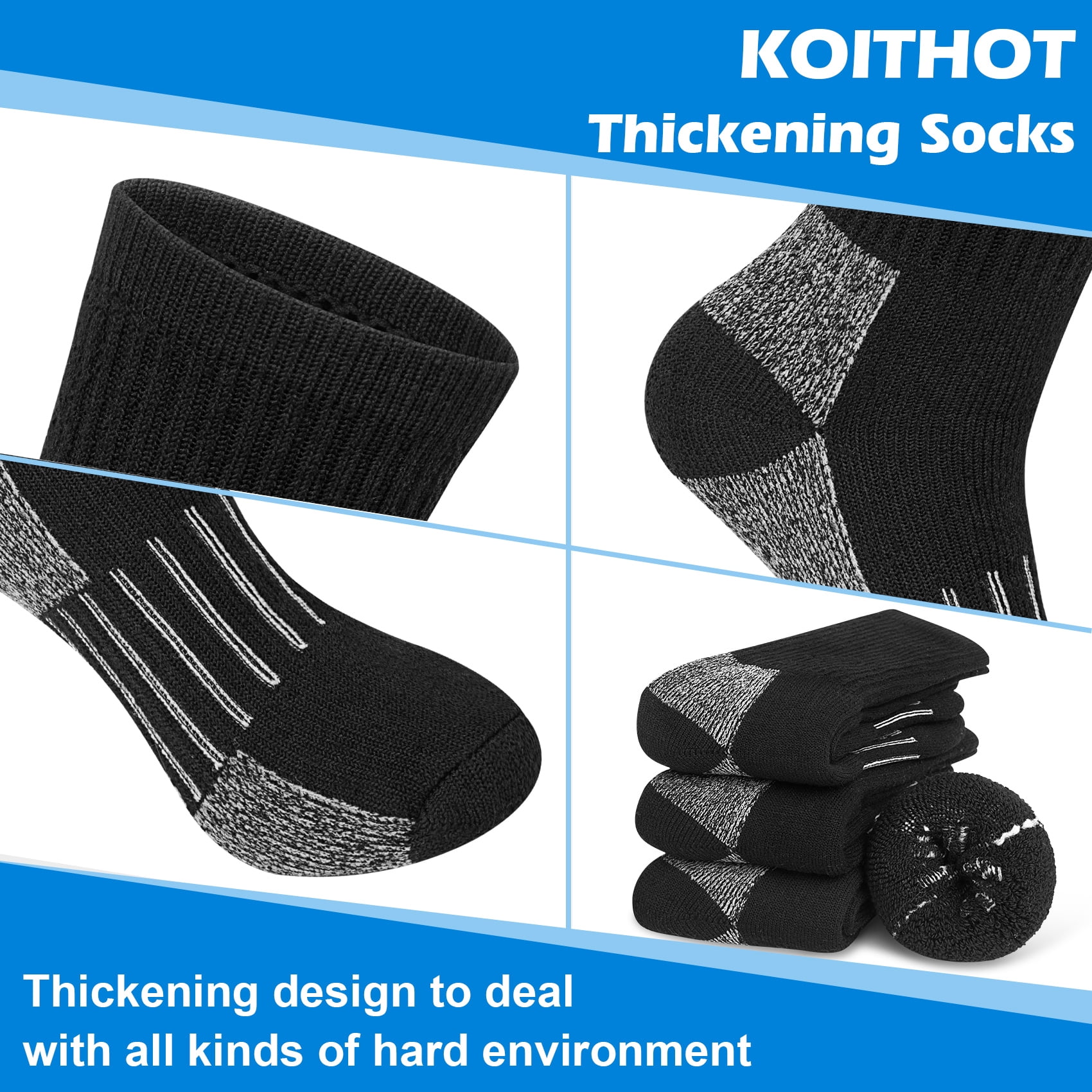 KOITHOT 3 Pack Merino Wool Socks for Men & Women, Thermal Boot Warm Hiking Socks