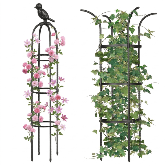Garden Trellis for Climbing Plants Outdoor, Plant Support for Potted Flowers Vegetable Vine Indoor Outdoor, Garden Obelisk, 5.25ft Tall Rose Trellis, Black, 1pc