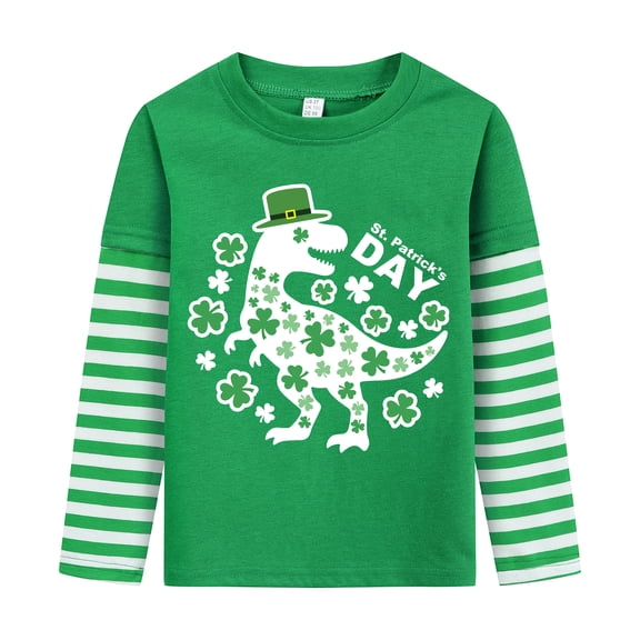 DDSOL Toddler Boys T-Shirts St.Patrick's Day Dinosaur Graphic Cotton Tops Green 4T