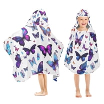Purple Blue Butterflies Toddler Hooded Beach Towel 24" x 50" Kids Bath Towels Soft Quick Dry for Swim Pool Boys Girls
