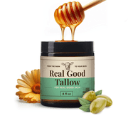Real Good Tallow and Honey Balm - 100% Grass Fed & Finished Beef Tallow Face Moisturizer with Manuka Honey, Olive Oil & Calendula - 4 oz - Lotion for Real Good Skin  Made in USA