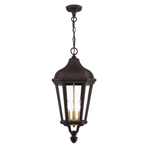 76193-07 Livex Lighting Morgan - 3 Light Outdoor Pendant Lantern in Traditional Style - 11 Inches wide by 25 Inches high-Bronze Finish