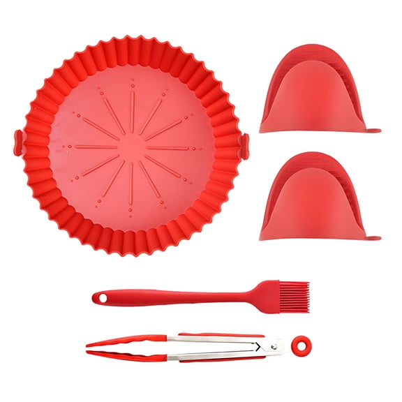 7-Piece Set Silicone Air Fryer Liners, 7.9 in Reusable Air Fryer Accessories, Food Safe Baking Pan w/ Gloves Brush Tongs, Heat Resistant Nonstick Air Fryer Replacement Basket