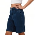 thumbnail image 4 of RYRJJ Jean Bermuda Shorts for Women Trendy High Rise Knee Length Wide Leg Denim Long Shorts Summer Casual Jorts with Pockets(Dark Blue,3XL), 4 of 5
