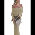 thumbnail image 1 of Vestido Ajustado Tipo Suéter con Hombros Descubiertos para Mujer, Elegante, de Larga, para Fiesta en Club, Midi y Formal. Albaricoque L, 1 of 10