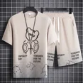 thumbnail image 5 of Conjunto de chándal y pantalones cortos para hombre, chándal con capucha y estampado de gofres en negro, dos piezas, camiseta y pantalones cortos, estilo coreano 2024, atuendo elegante, 5 of 5